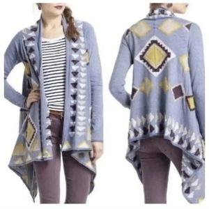 Anthropologie Fiets Voor 2 Blanket Open Cardigan Aztec Sweater L Large